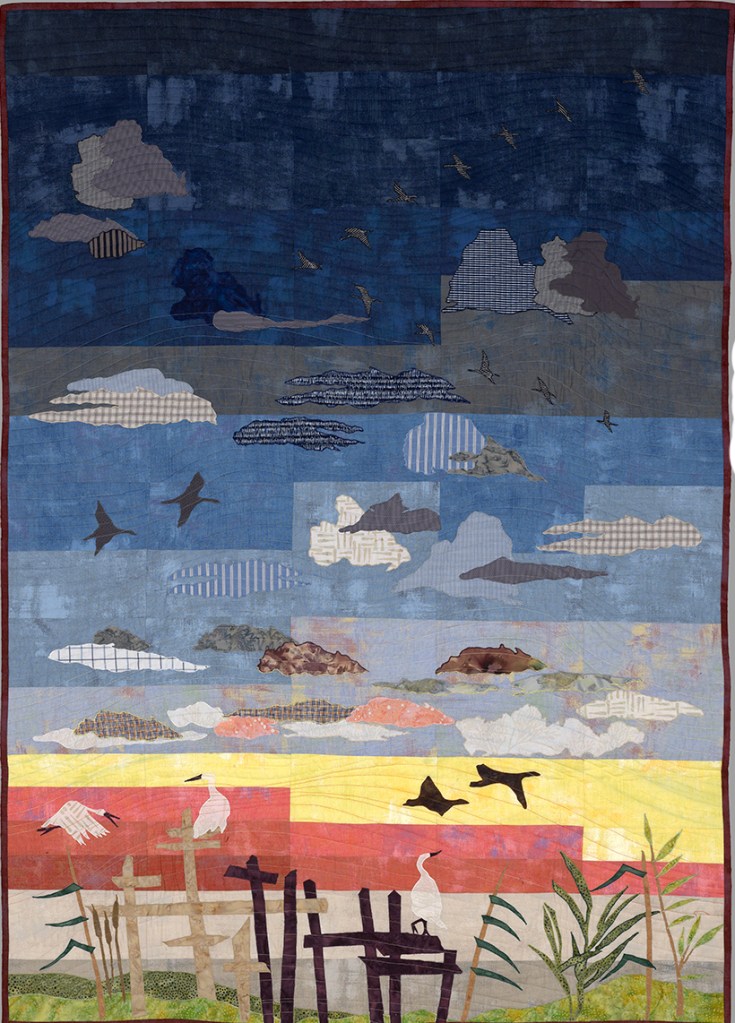 "Sunset by the Marsh" 44" x 65"
Wall hanging, quilted, applique.
2020